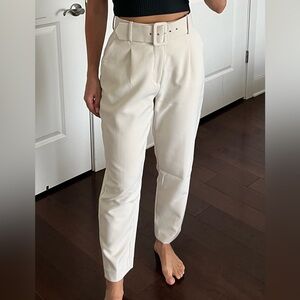Zara Cream Belted Women's Trousers